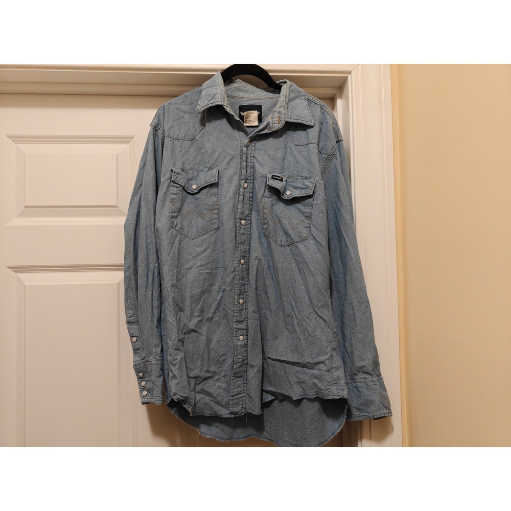 Wrangler Mens Light Wash Denim Western Pearl Snap Shirt MS70919 Large L